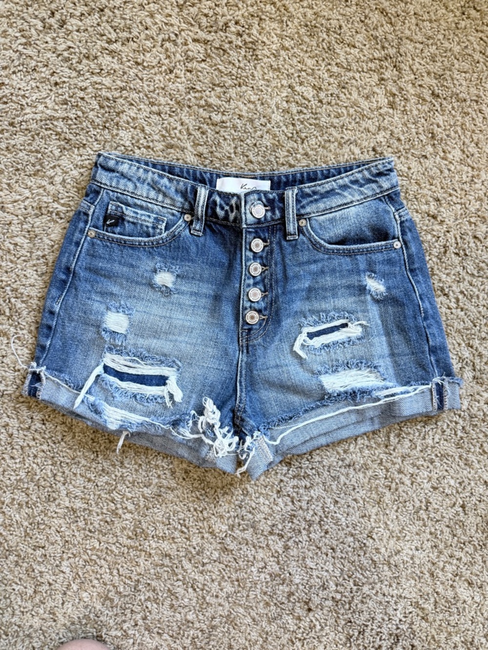 KanCan Denim Shorts Size S Button Fly Distressed Cuffed Raw Hem